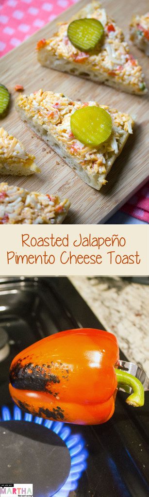 Roasted Jalapeño Pimento Cheese Toast -- A classic appetizer made even better | wearenotmartha.com