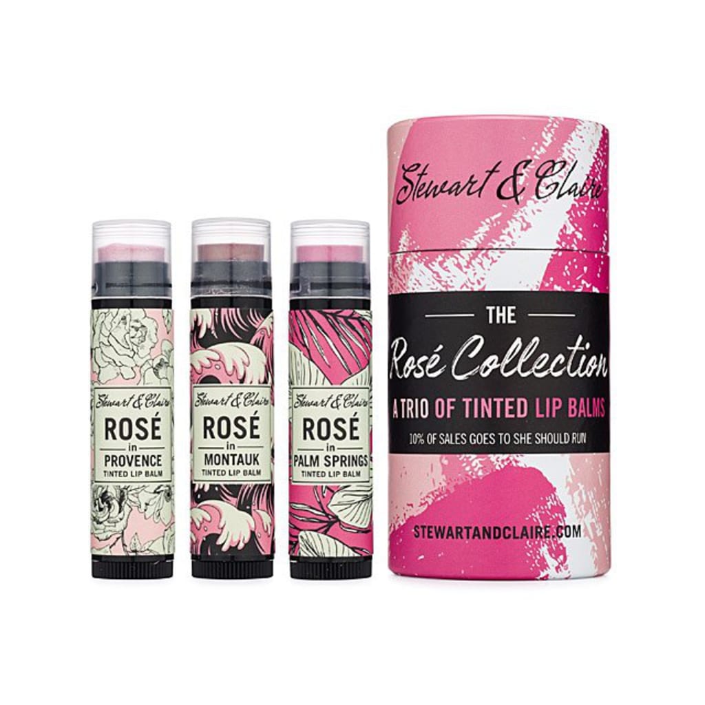 Three kinds of rosé lip balm with packaging