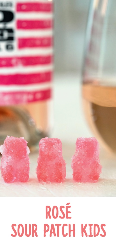 Rosé Sour Patch Kids -- These easy-to-make Rosé Sour Patch Kids are homemade wine gummy bears with a sweet and sour coating. Perfect for parties! | wearenotmartha.com