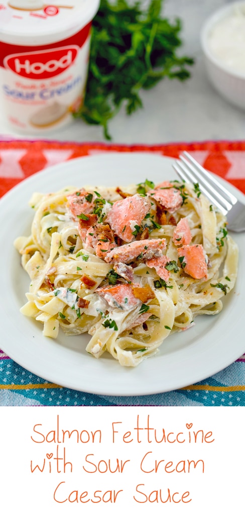 Salmon Fettuccine with Sour Cream Caesar Sauce