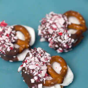 Hot Chocolate Peppermint Pretzel Bites -- These Hot Chocolate Peppermint Pretzel Bites take everyone's favorite sweet and salty flavor combination and give is some holiday cheer! | wearenotmartha.com