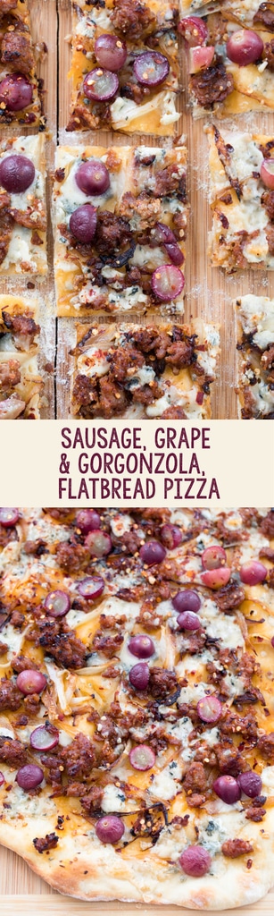 Sausage, Grape, and Gorgonzola Flatbread Pizza