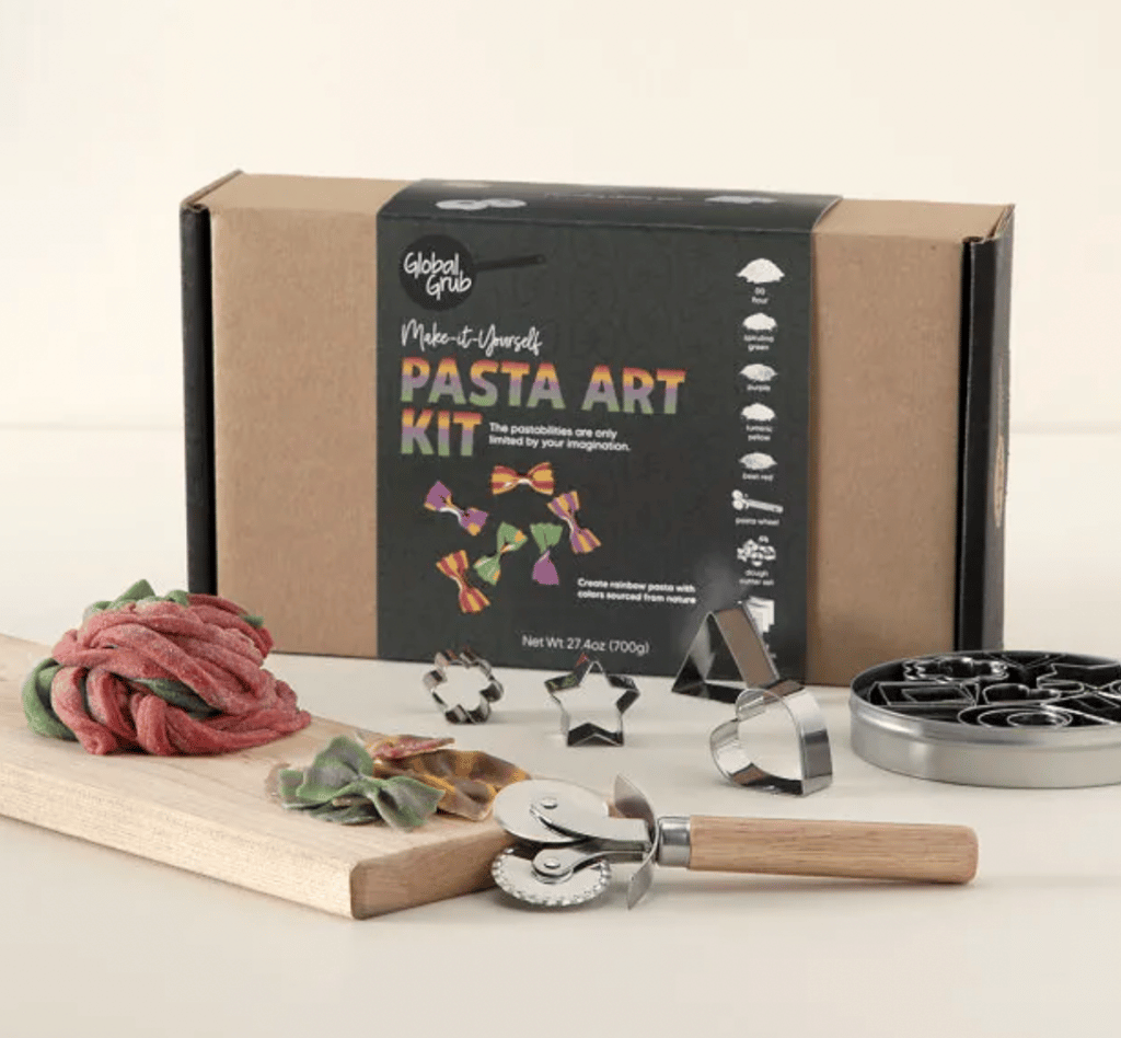 Pasta art kit with homemade pasta and tools.