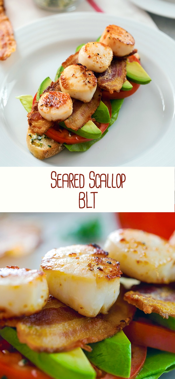 Seared Scallop BLT -- If you love the classic BLT sandwich, you need to try one topped with herbed butter, avocado, and simple seared scallops | wearenotmartha.com #scallops #blt #bacon #avocado #sandwich #lunch