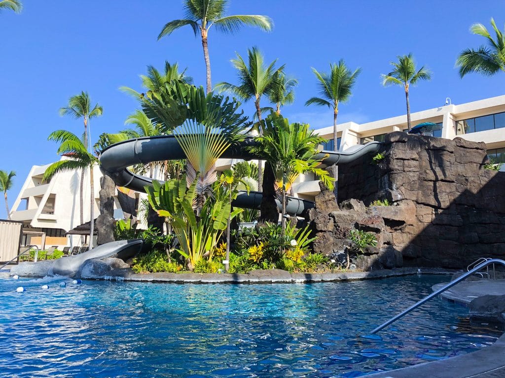 Waterslide at the pool at Sheraton Kona Resort and Spa at Keauhou in Kona on the Big Island of Hawaii