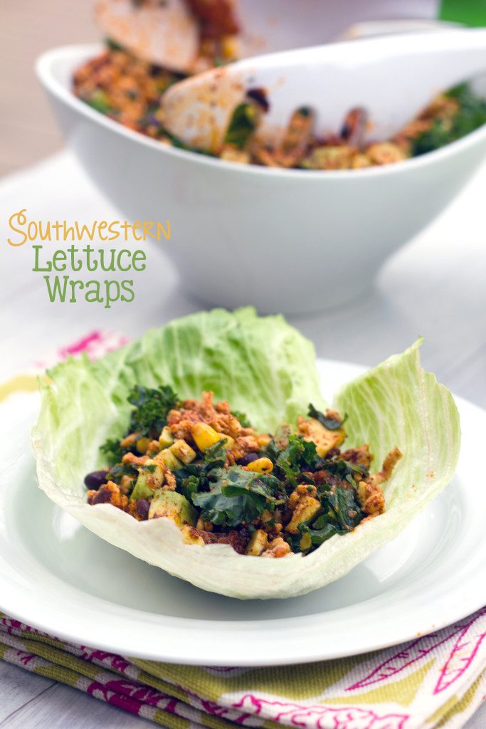 Southwestern Lettuce Wraps -- Ground turkey, avocado, kale, black beans, and corn make for a healthy lettuce wrap | wearenotmartha.com