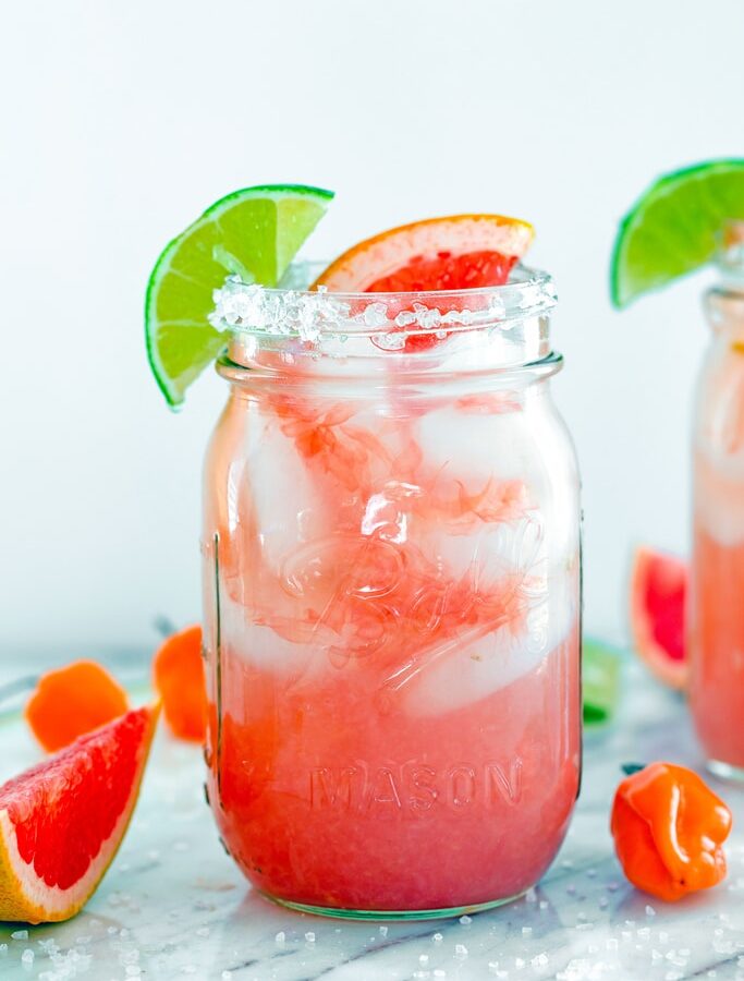 Spicy Grapefruit Margarita -- Of all the margaritas in the world, there is none more delicious than the spicy grapefruit margarita. It's a little bit sweet, a little bit tart, and with the perfect kick from habanero-infused tequila | wearenotmartha.com