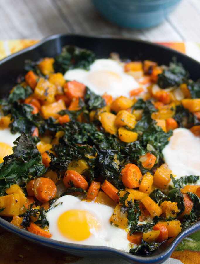 Squash Hash with Kale and Eggs -- Think a meatless hash sounds like no fun? Think again! This Squash Hash with Kale and Eggs will have you loving every minute of fall, especially at breakfast time | wearenotmartha.com