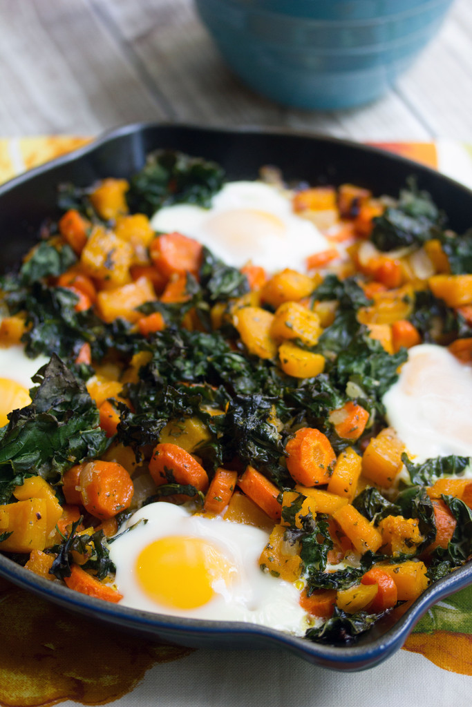 Squash Hash with Kale and Eggs -- Think a meatless hash sounds like no fun? Think again! This Squash Hash with Kale and Eggs will have you loving every minute of fall, especially at breakfast time | wearenotmartha.com
