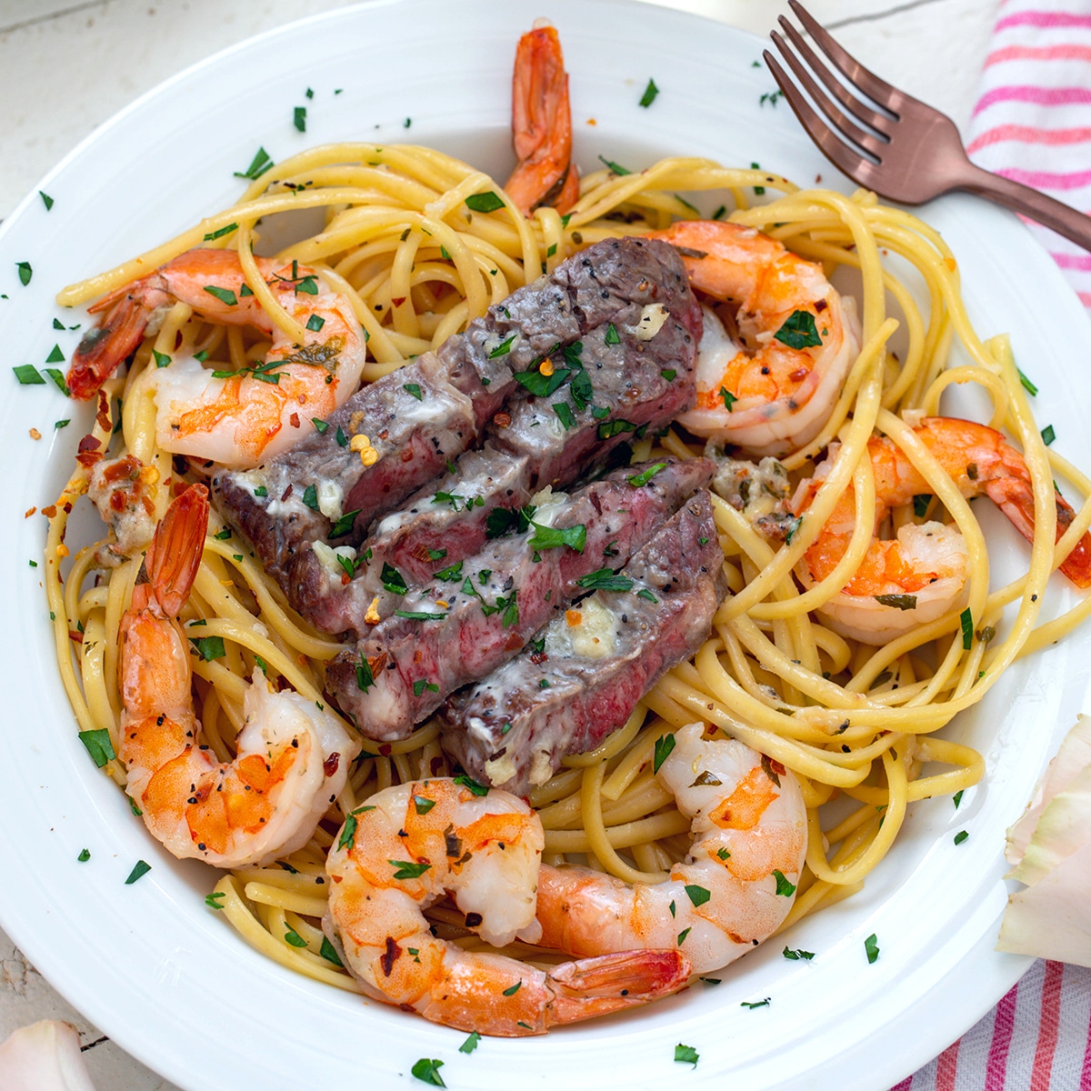 Steak and Shrimp Scampi {for Two} | We are not Martha