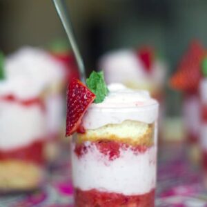 Strawberry Mousse Parfaits -- These Strawberry Parfaits are deliciously adorable mini desserts perfect for serving to a crowd | wearenotmartha.com