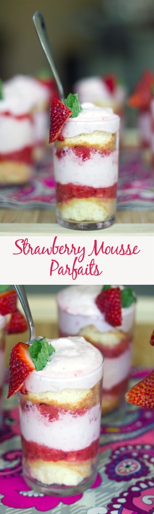 Strawberry Mousse Parfaits -- These Strawberry Parfaits are deliciously adorable mini desserts perfect for serving to a crowd | wearenotmartha.com