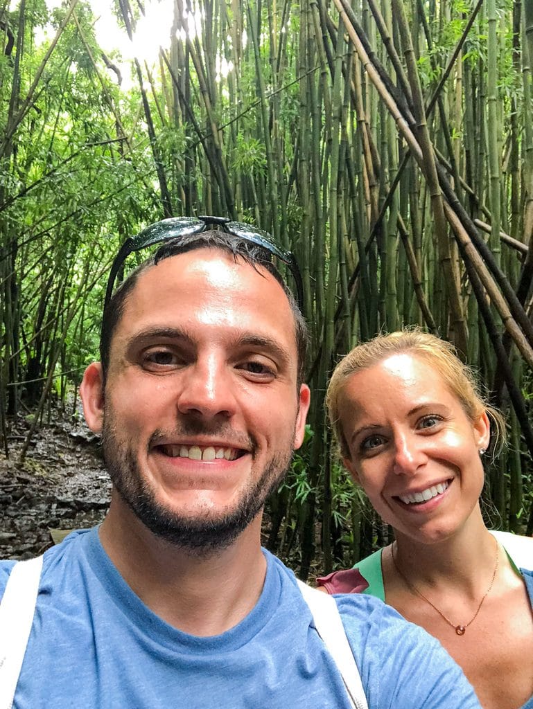 Chris and Sues walking through the bamboo forest on Pipiwai Trail