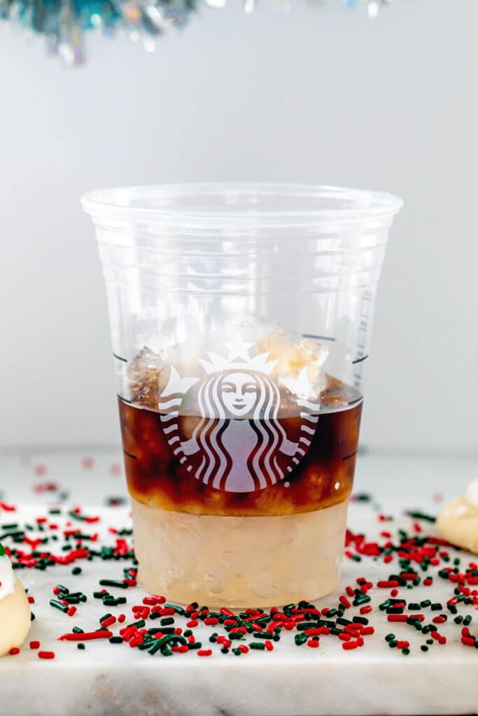 Sugar cookie simple syrup and espresso in a Starbucks cup