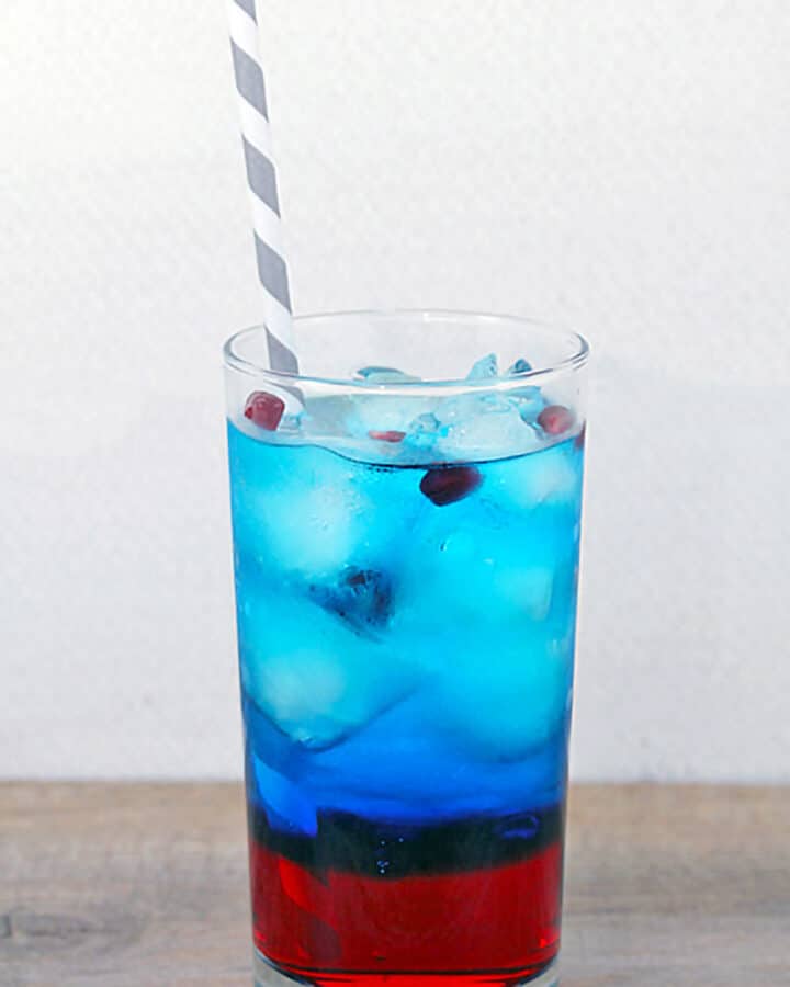 Head-on view of a Red and blue Super Bowl Sipper, a Super Bowl cocktail perfect for the big game