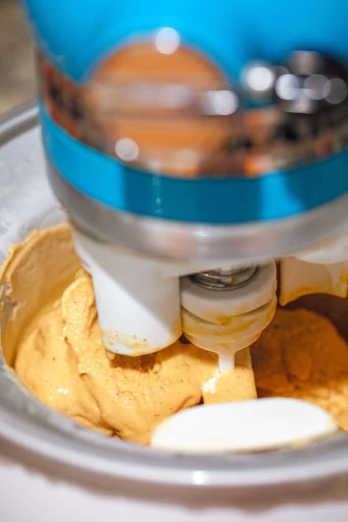 Ice cream being processed in KitchenAid ice cream attachment bowl