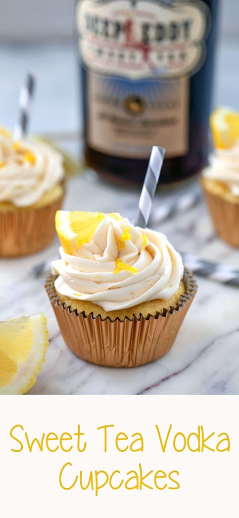 Sweet Tea Vodka Cupcakes -- These lemony cupcakes are lightly brushed with sweet tea vodka and topped with plenty of sweet tea vodka frosting for the ultimate summer treat | wearenotmartha.com