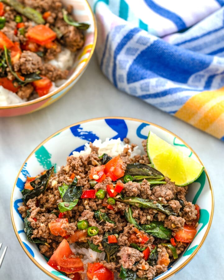 Thai Beef Basil with Coconut Rice -- This Thai Beef Basil is an incredibly flavorful, easy-to-make dinner that can be customized for all types of spicy food level preferences | wearenotmartha.com