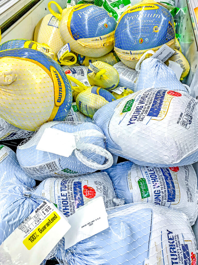 Selection of Thanksgiving turkeys at Shaw's.