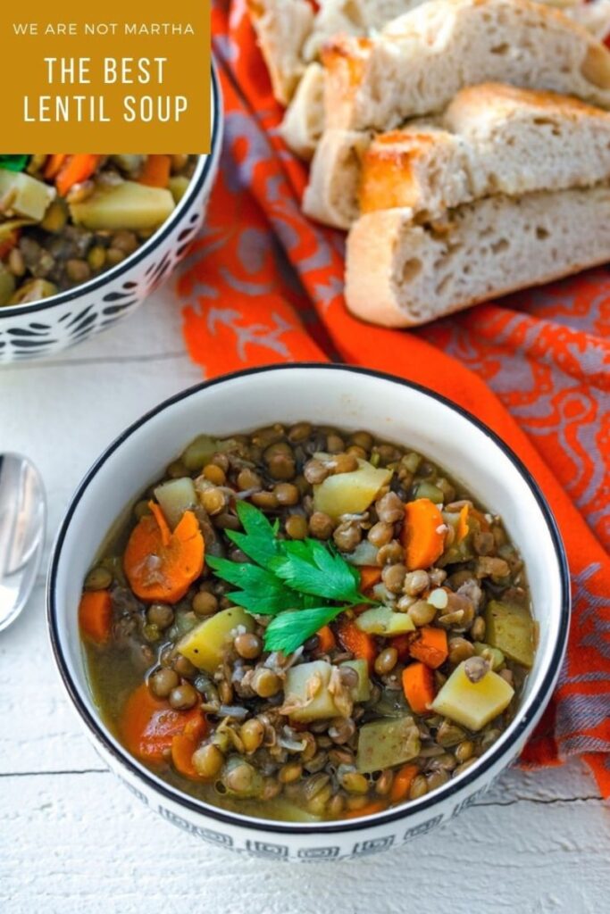This Lentil Soup is easy to make and packed with hearty and healthy ingredients! | wearenotmartha.com #lentilsoup #easyrecipes #souprecipes #fallrecipes