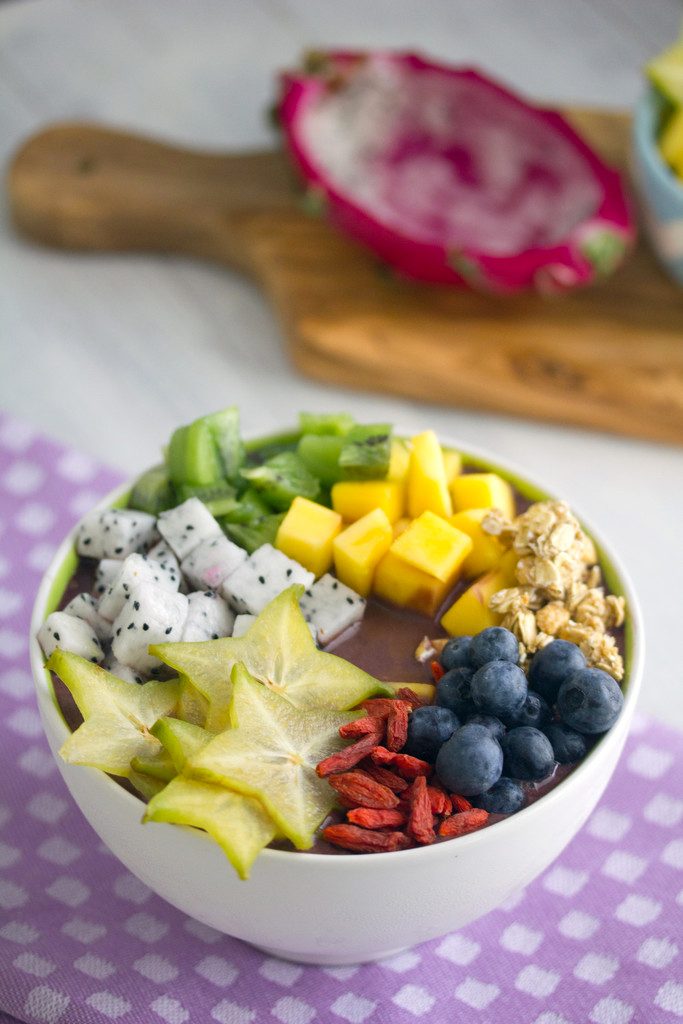 Tropical Acai Bowls -- These colorful and healthy acai bowls will get your day off to a great start | wearenotmartha.com