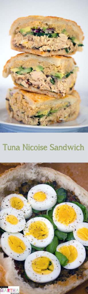 Tuna Nicoise Sandwich -- The layered sandwich includes tuna, eggs, avocado, chickpeas, and more! | wearenotmartha.com