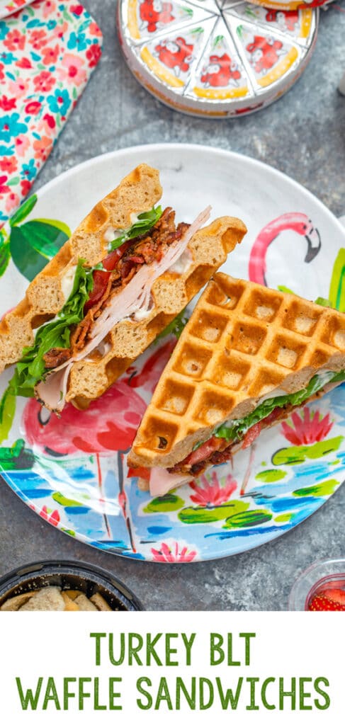 Turkey BLT Waffle Sandwiches -- Stop eating boring sandwiches! You can make lunchtime more exciting with these Turkey BLT Waffle Sandwiches... They're perfect for kids' school lunches, but adults will love them, too! | wearenotmartha.com #wafflesandwiches #schoollunches #sandwiches #BLTs