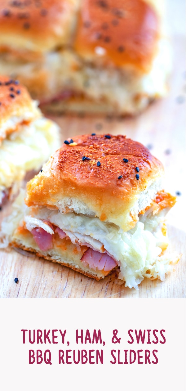 Turkey, Ham, and Swiss BBQ Reuben Sliders