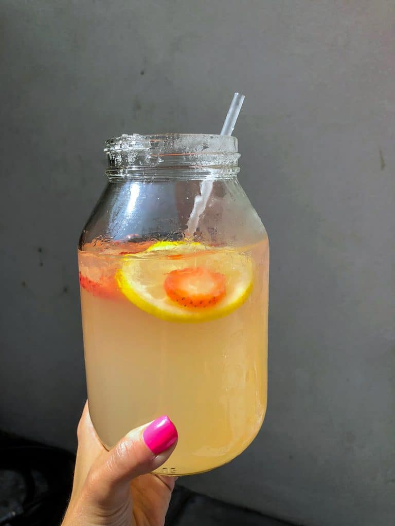 Big jar of strawberry lemonade at Umeke's in Kona on the Big Island of Hawaii