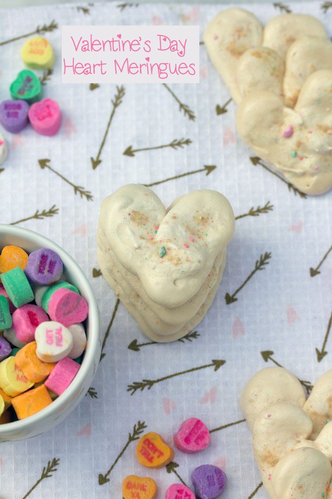 Valentine's Day Heart Meringues -- Incorporate conversation hearts into this sweet treat | wearenotmartha.com