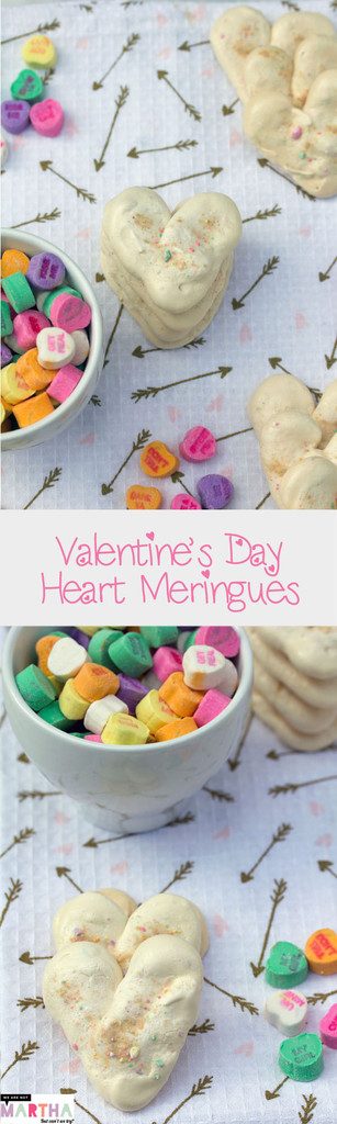 Valentine's Day Heart Meringues -- Incorporate conversation hearts into this sweet treat | wearenotmartha.com