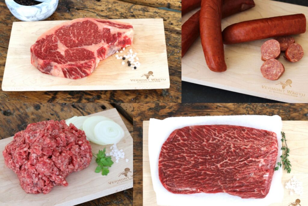 Collage of Vermont Wagyu products