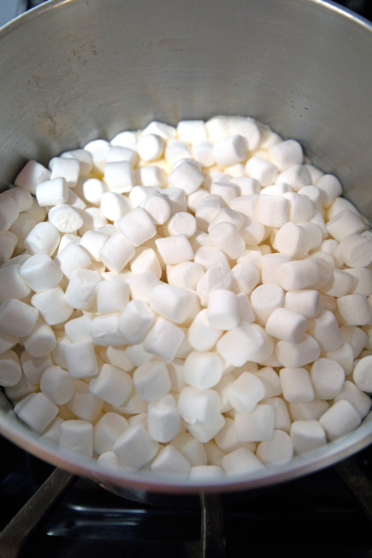 Mini marshmallows in a saucepan.