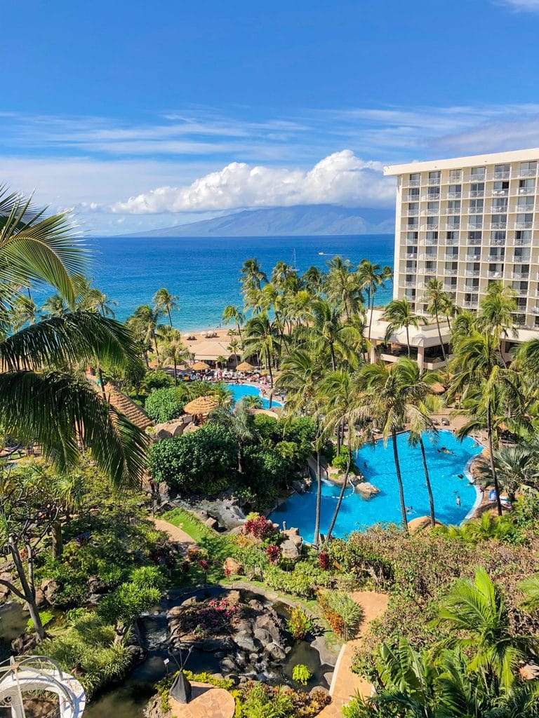 A view of pools and the beach from our room at the Westin Maui Kaanapali Beach 