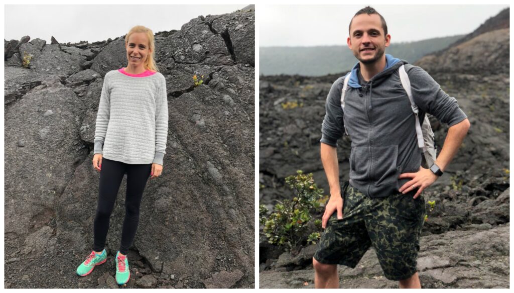 Sues and Chris on the crater while hiking the Kīlauea Iki Trail at Volcano National Park on the Big Island of Hawaii