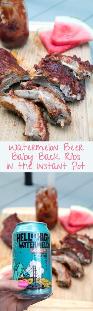 Watermelon Beer Baby Back Ribs in the Instant Pot -- Cooking them in the Instant Pot is the only way to make baby back ribs made with watermelon beer and slathered in watermelon BBQ sauce even better! | wearenotmartha.com