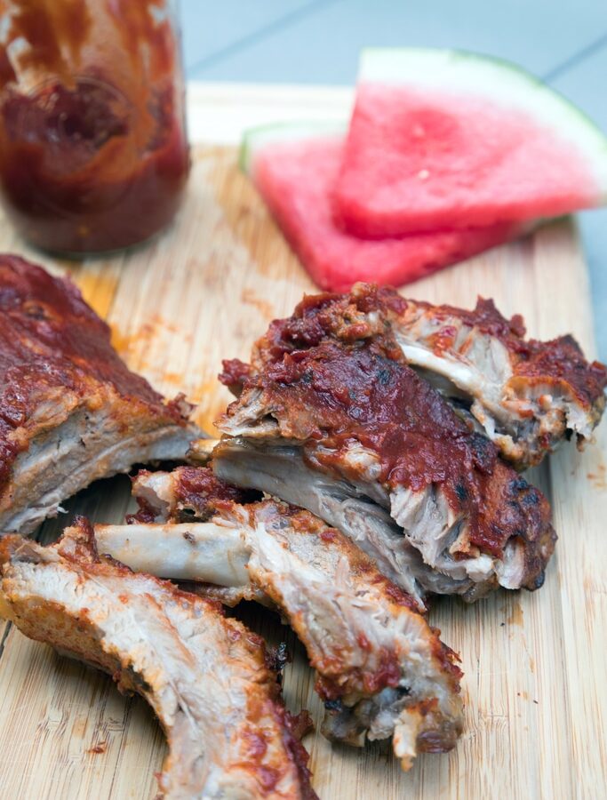Watermelon Beer Baby Back Ribs in the Instant Pot -- Cooking them in the Instant Pot is the only way to make baby back ribs made with watermelon beer and slathered in watermelon BBQ sauce even better! | wearenotmartha.com