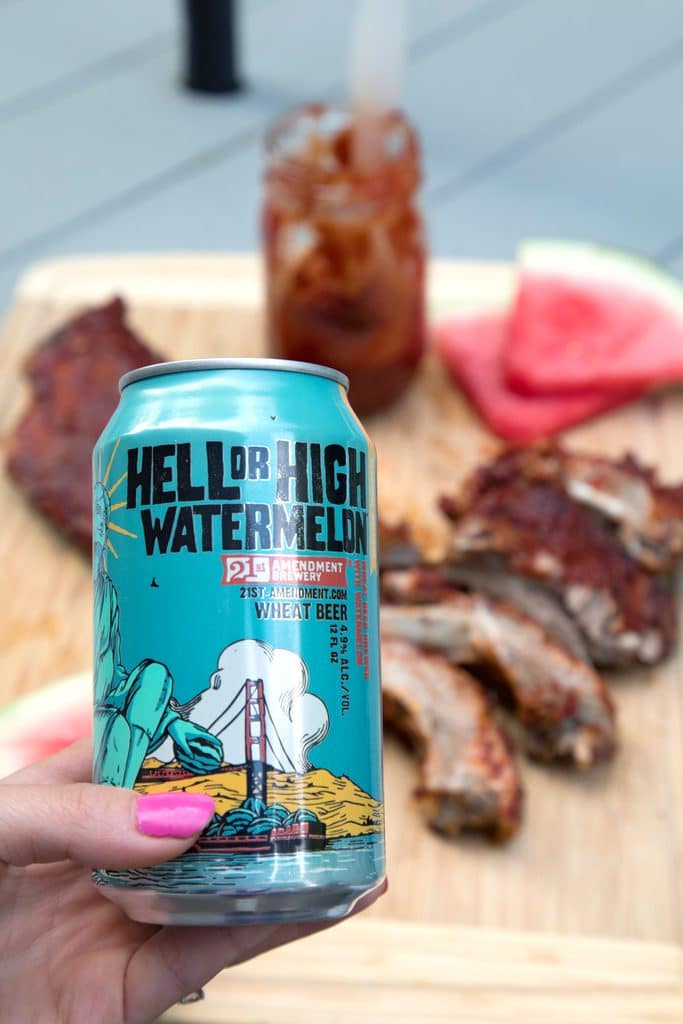 Watermelon Beer Baby Back Ribs in the Instant Pot -- Cooking them in the Instant Pot is the only way to make baby back ribs made with watermelon beer and slathered in watermelon BBQ sauce even better! | wearenotmartha.com