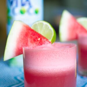 Watermelon Coconut Cocktail -- This watermelon cocktail offers lots of hydration (coconut water!) and some fun, too (rum!) for the perfect summer drink | wearenotmartha.com