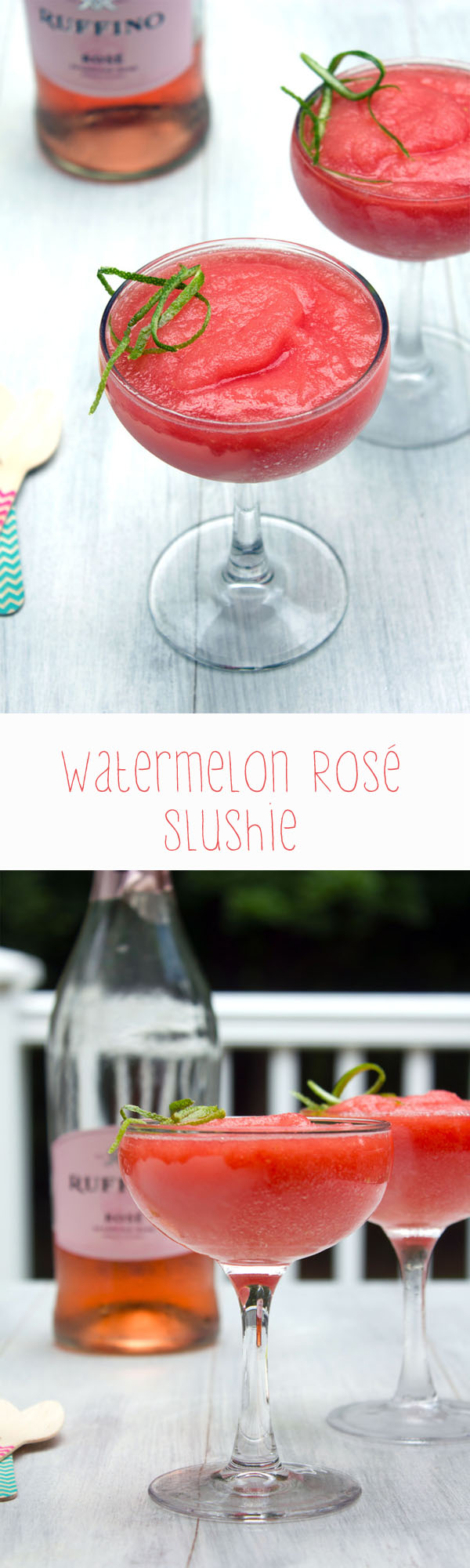Watermelon Rosé Slushies -- This sweet frozen treat combines watermelon, pink wine, and lime juice into a summertime slush | wearenotmartha.com