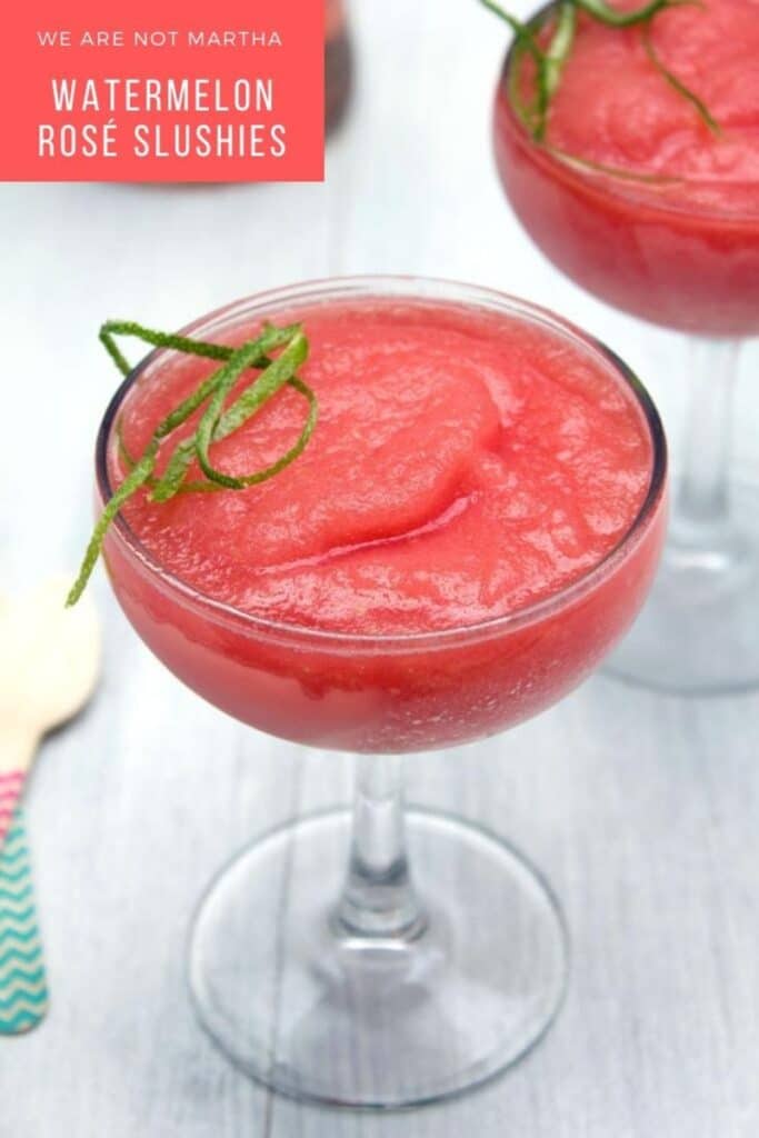 These Watermelon Rosé Slushies are super simple to make and the perfect refreshing boozy summer treat | wearenotmartha.com #wineslushies #wine #rosewine #watermelondrinks #cocktails