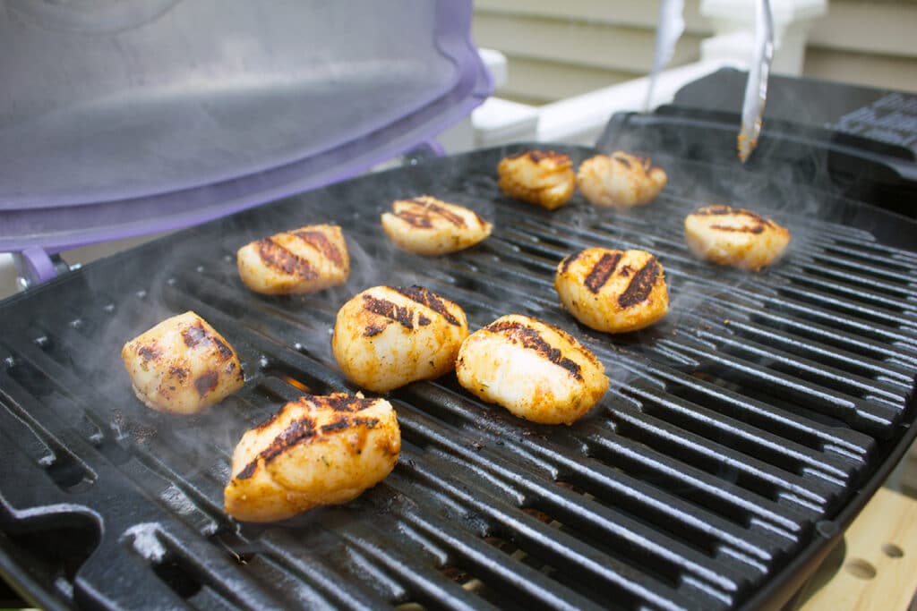 Scallops grilling on Weber Q 1200