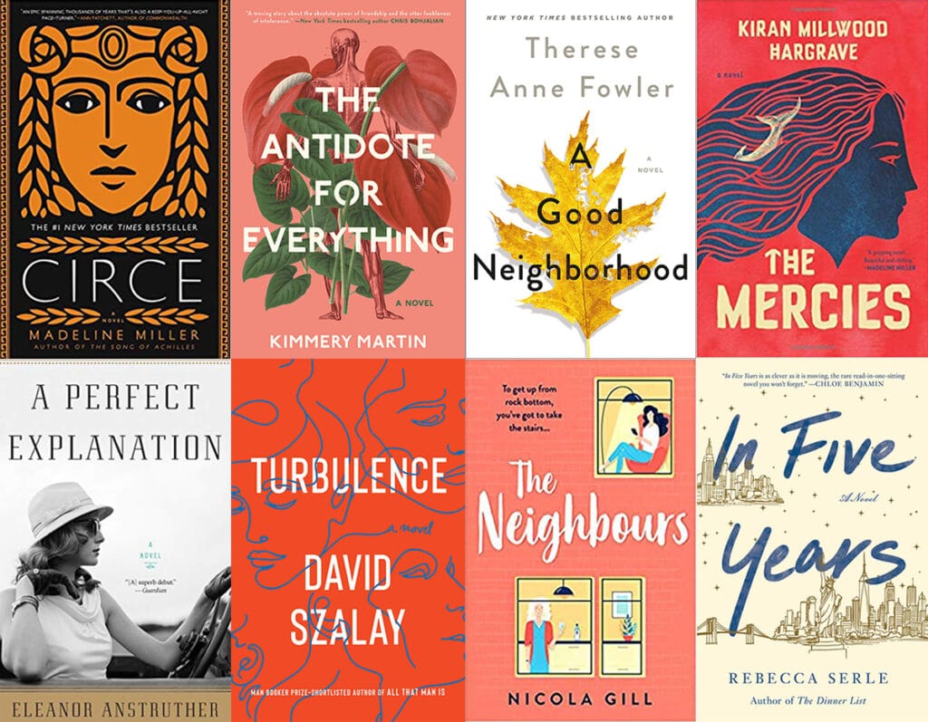 Collage of the book covers for all the books I read in January 2020, including Circe, The Antidote for Everything, A Good Neighborhood,The Mercies, A Perfect Explanation, Turbulence, The Neighbours, and In Five Years
