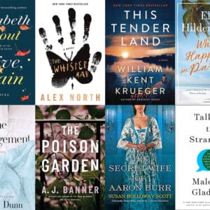 Collage of book covers featuring books I read in September 2019, including Olive, Again; The Whisper Man; This Tender Land; What Happens in Paradise; The Arrangement; The Poison Garden; The Secret Wife of Aaron Burr; and Talking to Strangers