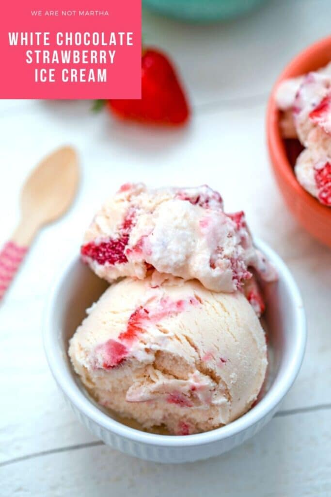 White Chocolate Strawberry Ice Cream -- This simple-to-make ice cream is packed with white chocolate and strawberries and makes for the perfect spring or summer treat! | wearenotmartha.com #icecream homemadeicecream #strawberryicecream #whitechocolate