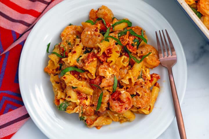 Baked Shrimp Feta Pasta Recipe TikTok Pasta - We are not Martha