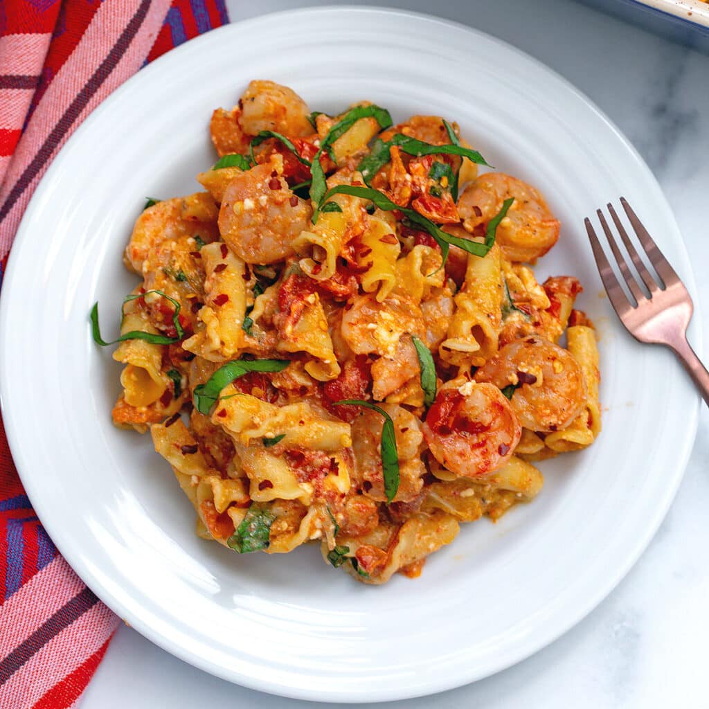 Baked Shrimp Feta Pasta Recipe TikTok Pasta - We are not Martha