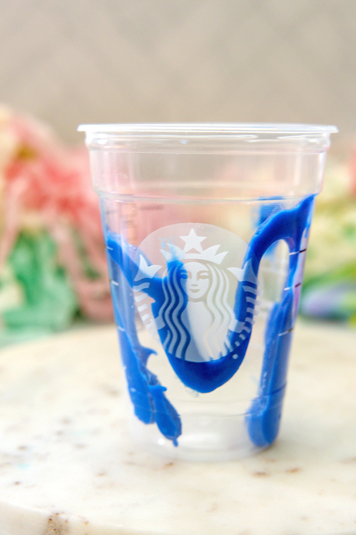 Blue drizzle lining in Starbucks cup.