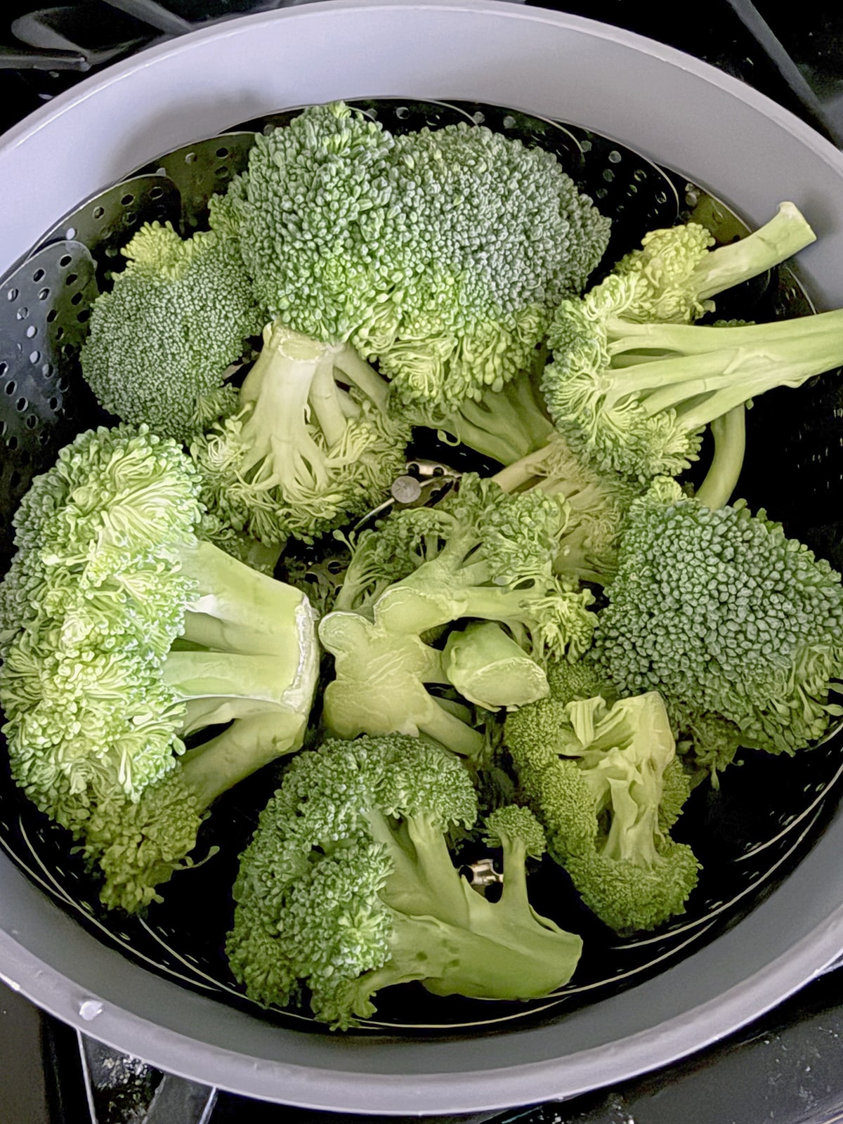 Broccoli in steamer.