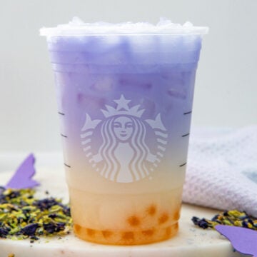 Closeup view of Butterfly Drink in Starbucks cup.